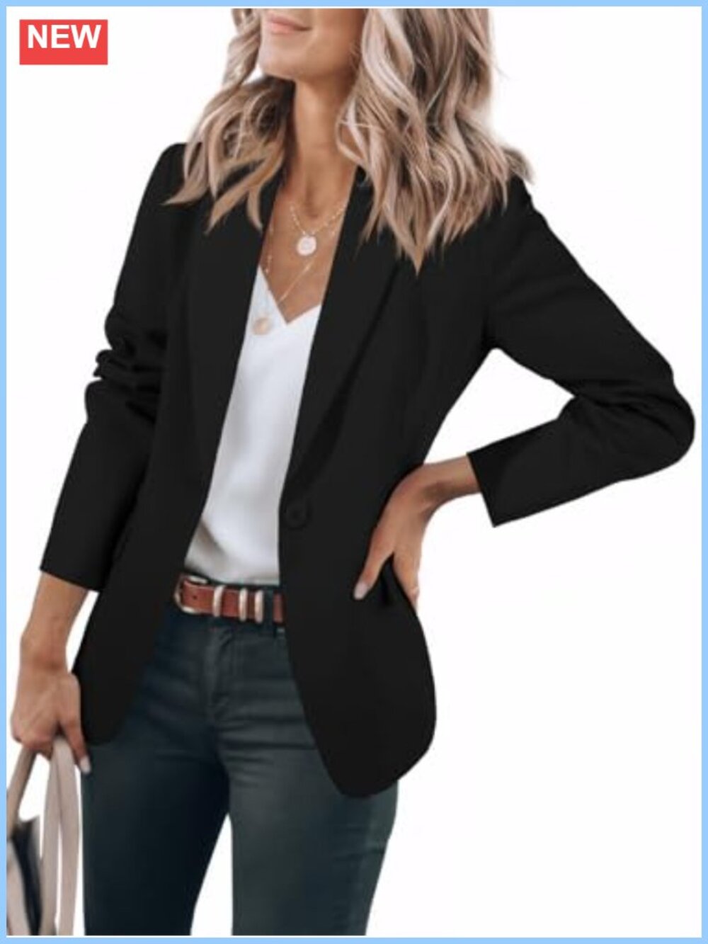 Womens Casual Blazer Long Sleeve Work Office Suit Jacket with Flap Pockets